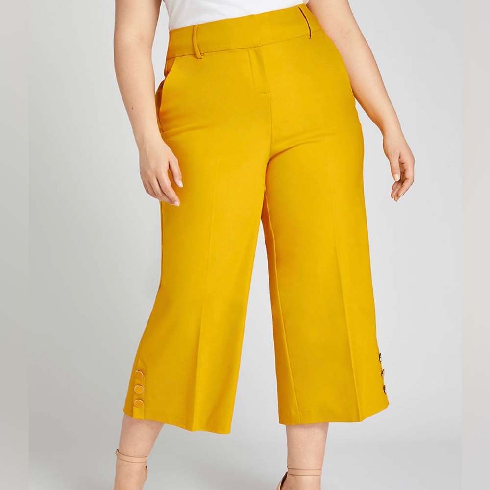 💫NWT Power Pockets High-rise Modern Stretch Wide Leg Crop w/Button Hem 22
